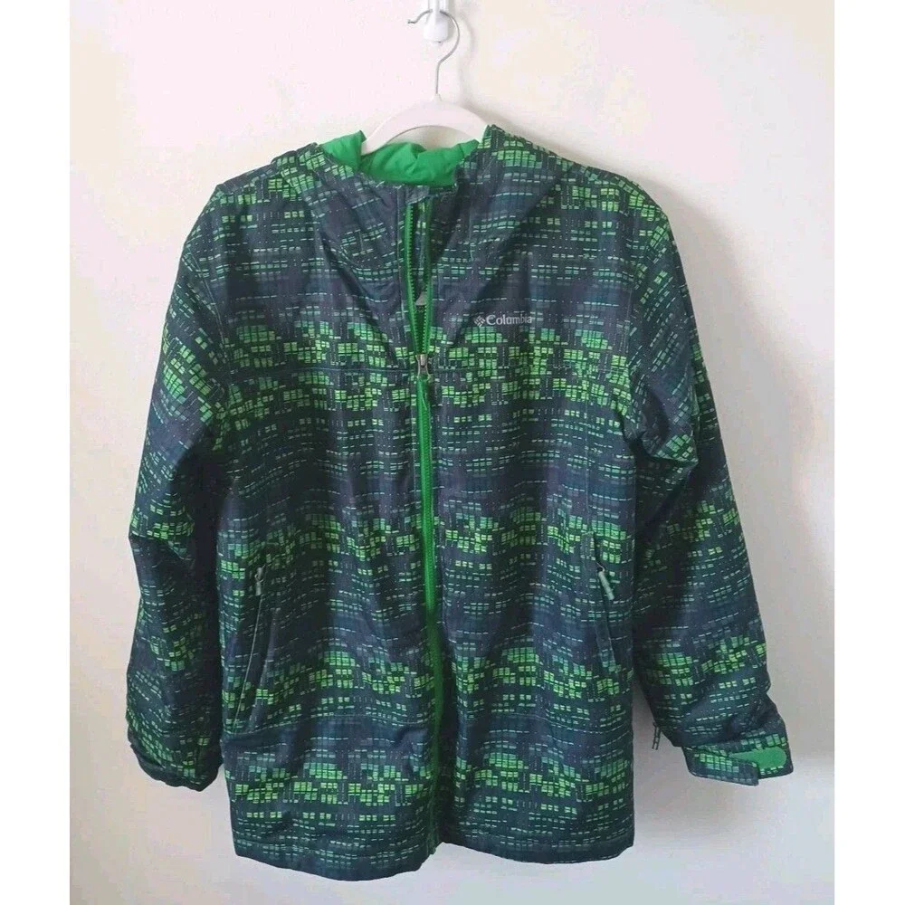 Columbia Kids Omni‎ Heat Winter Green Black Pufffer Jacket Geometric Print XL